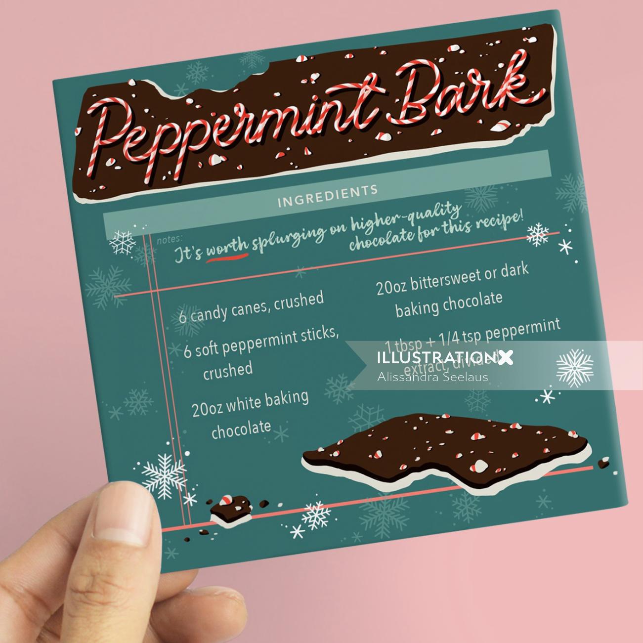 Design decorativo de cartão com receita de casca de pappermint
