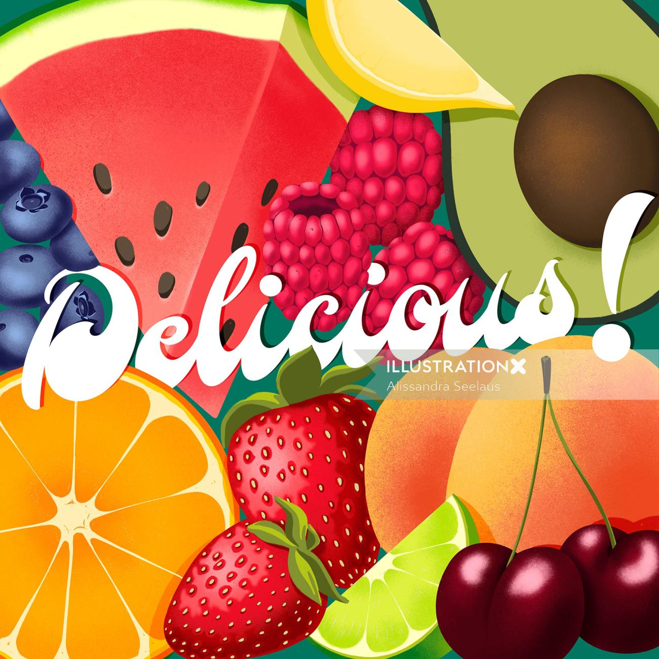 Graphic lettering Delicious Fruits
