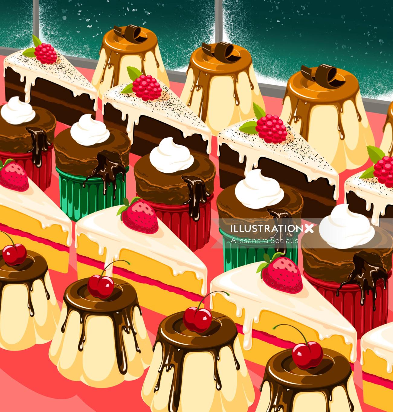 Digital illustration of pastries for advertising campaign
