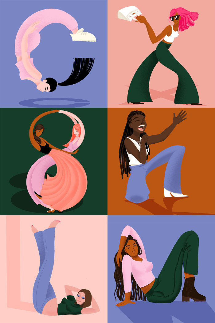 Digital artwork of "letter ladies" by Alissandra Seelaus