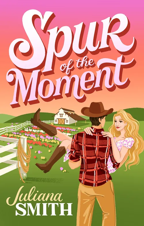 Romantic book cover showing a cowboy carrying a woman in a rural setting by Alissandra Seelaus