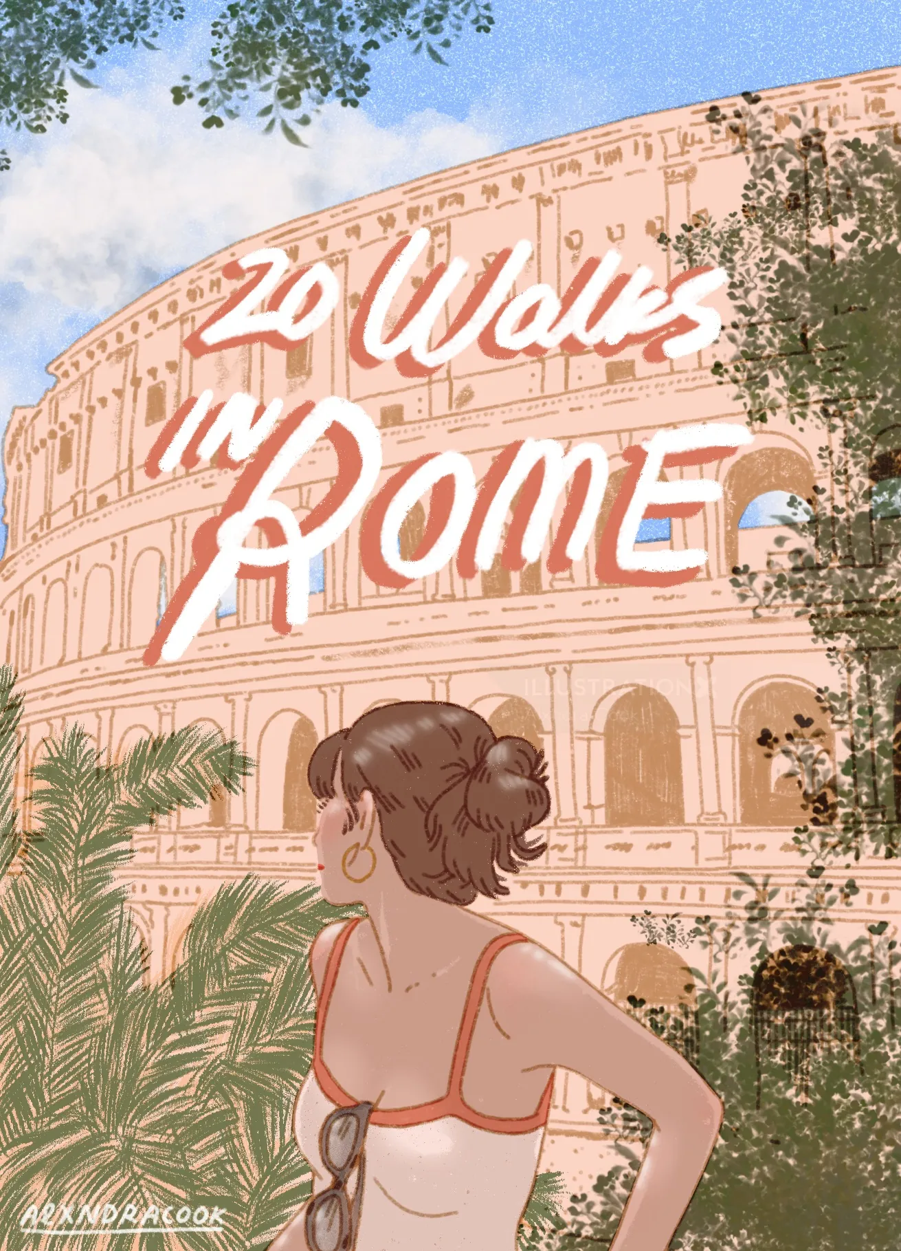 Illustration of woman looking at the Colosseum in Rome