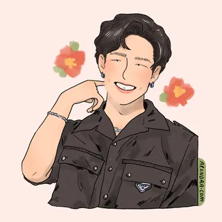 Portrait of a smiling young man wearing a black shirt with flowers behind