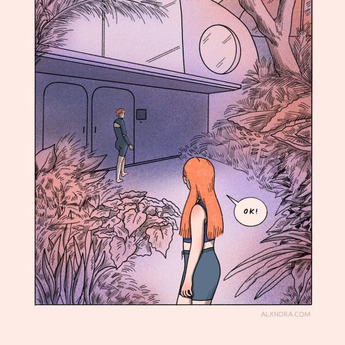 Young woman with long hair talking to a man near a modern building exterior