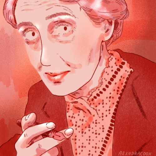 Illustration of an elderly woman with short hair wearing a patterned blouse