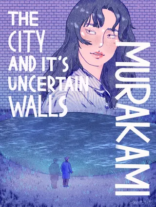 Illustration of a woman with dark hair and a man standing near water