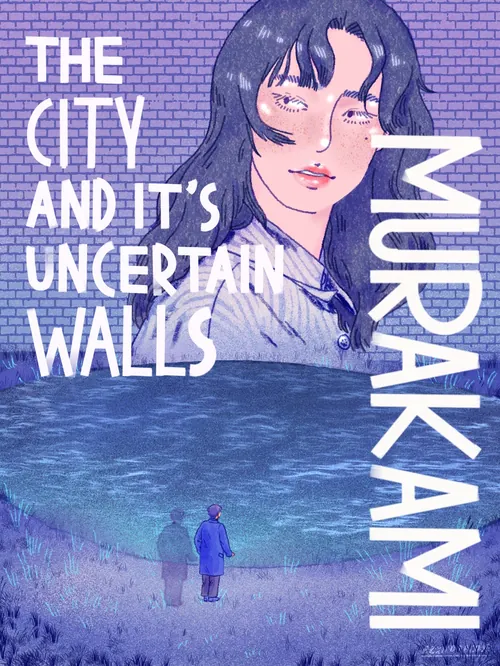 Illustration of a woman with dark hair and a man standing near water