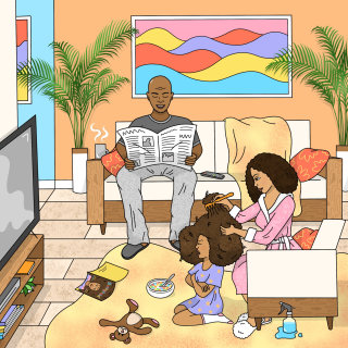 儿童读物《Bushyhead》中的家庭插图