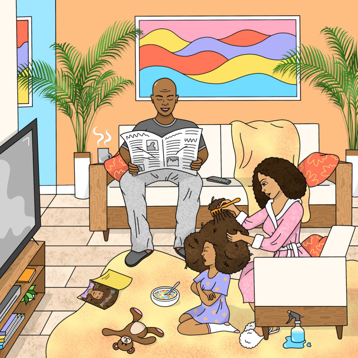 Illustration familiale pour un livre pour enfants, Bushyhead