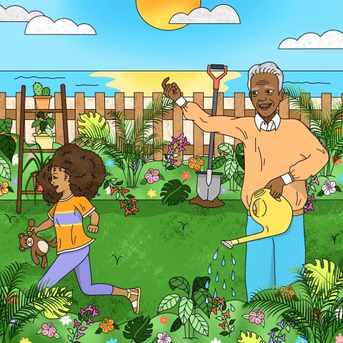 Cartoon depicting a little girl's time spent with her grandpa