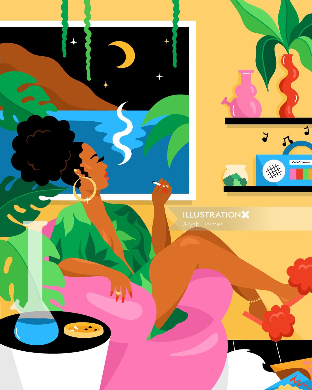 Self-initiated poster by Alyah of Miss MJ enjoying weed