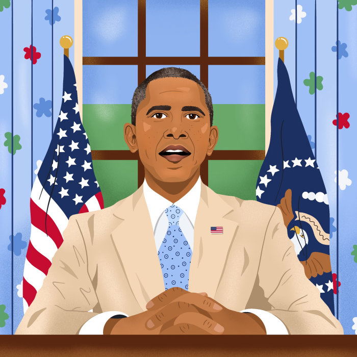 奥巴马总统在白宫的描绘