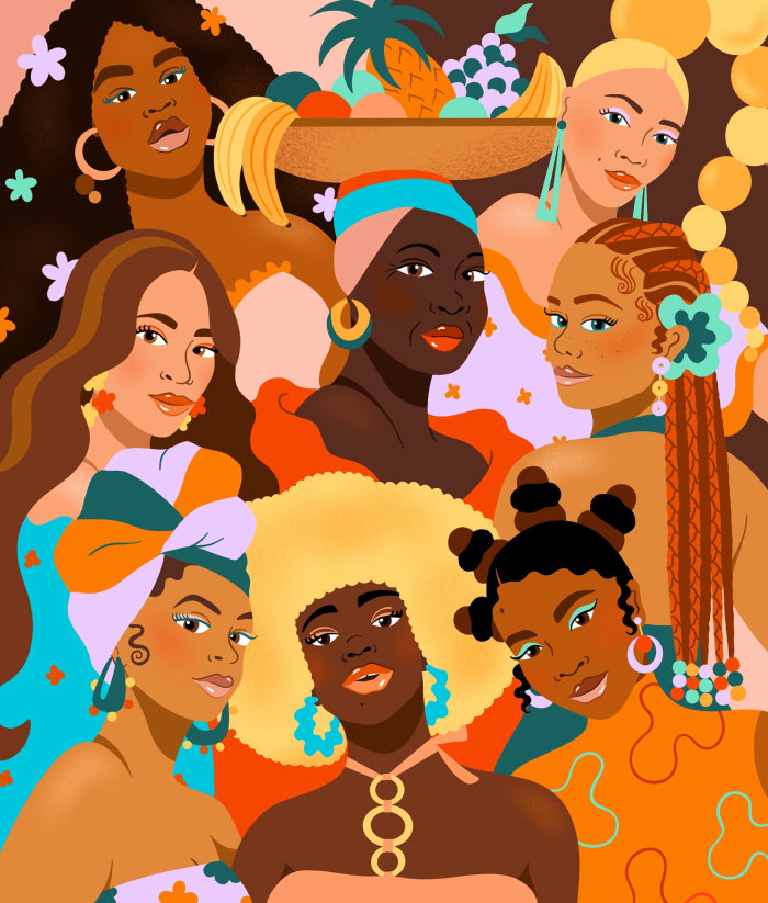Collage coloré de dames à la mode