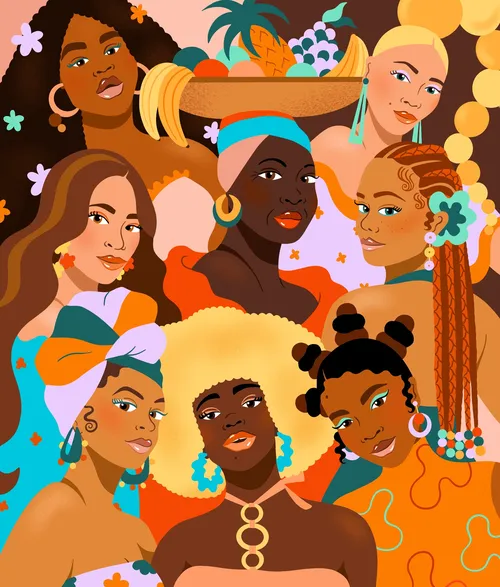 Colourful collage of fashionable ladies