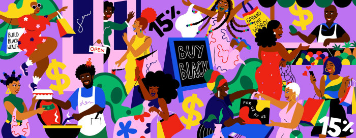 &quot;Buy Black: uma colagem de pessoas que apoiam empresas negras