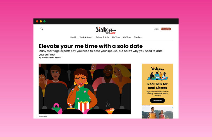 "Solo Dates" featured in Sisters From AARP editorial