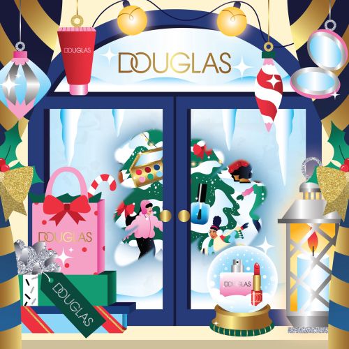 Christmas home scene on Douglas box cover illustration