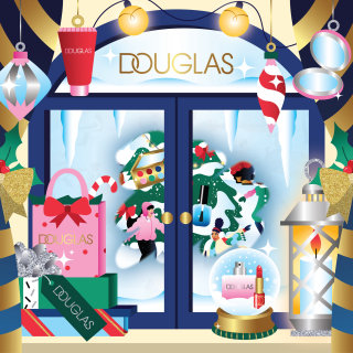 Cena de casa de Natal na ilustração da capa da caixa Douglas