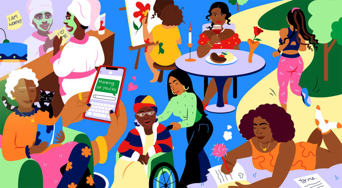Illustration shows black women self-care and soul-lifting