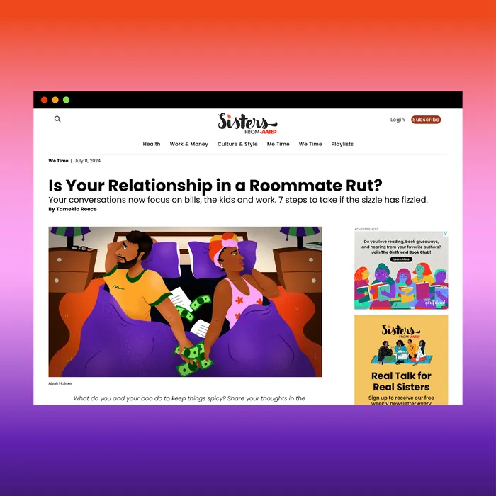 Couple in bed facing away with bills and money between them