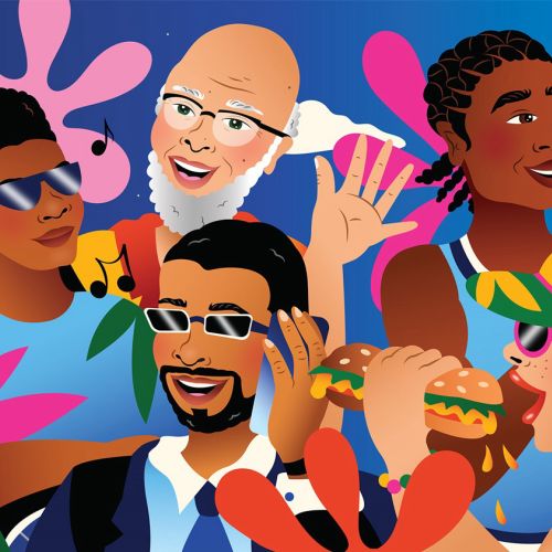 Colorful mural showing diverse people and characters at Square One terminal