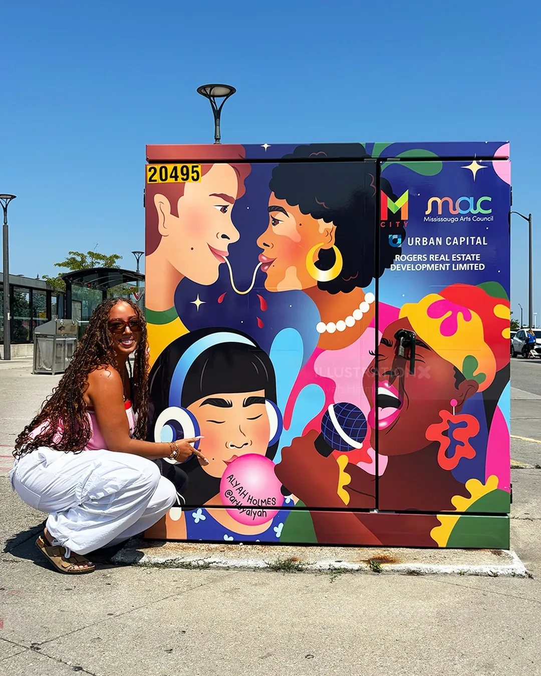 Hydro box mural depicting diverse people by Alyah Holmes