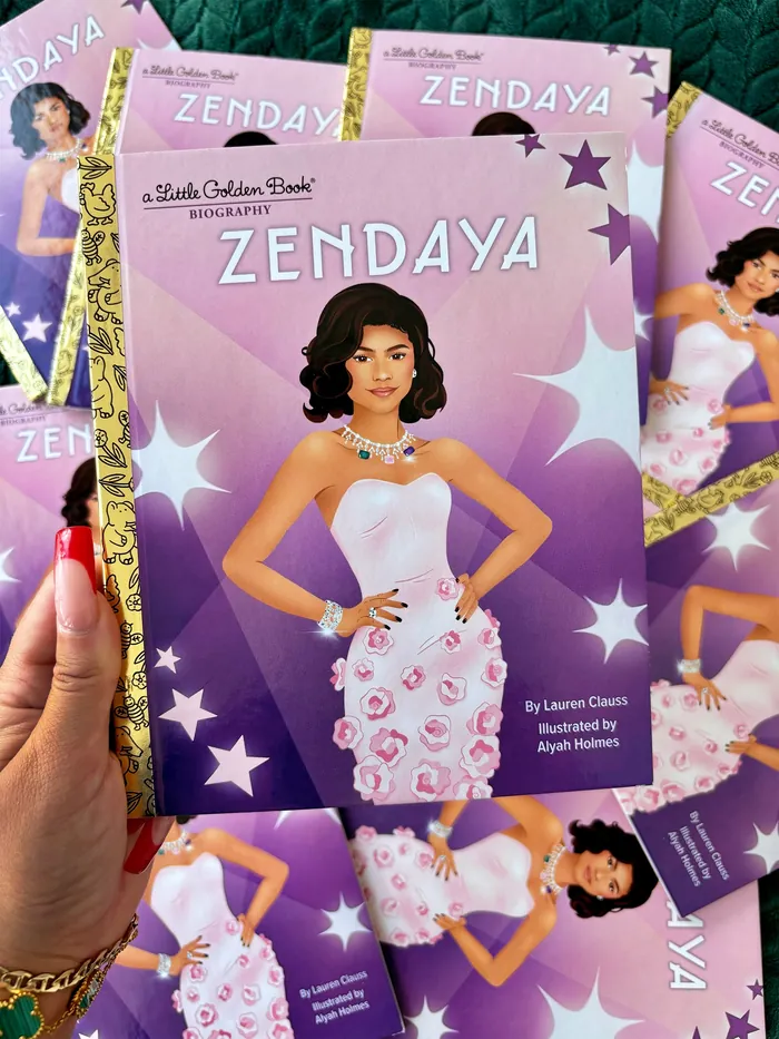 Cover of Zendaya children's book with illustration of Zendaya in pink dress