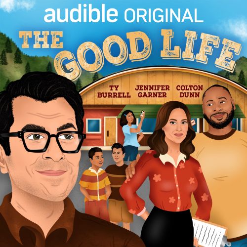 Illustriertes Cover von Audibles „The Good Life“ mit Figuren vor einem Geschäft