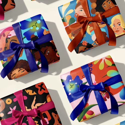 Gift wrap featuring diverse women and abstract shapes by Alyah Holmes