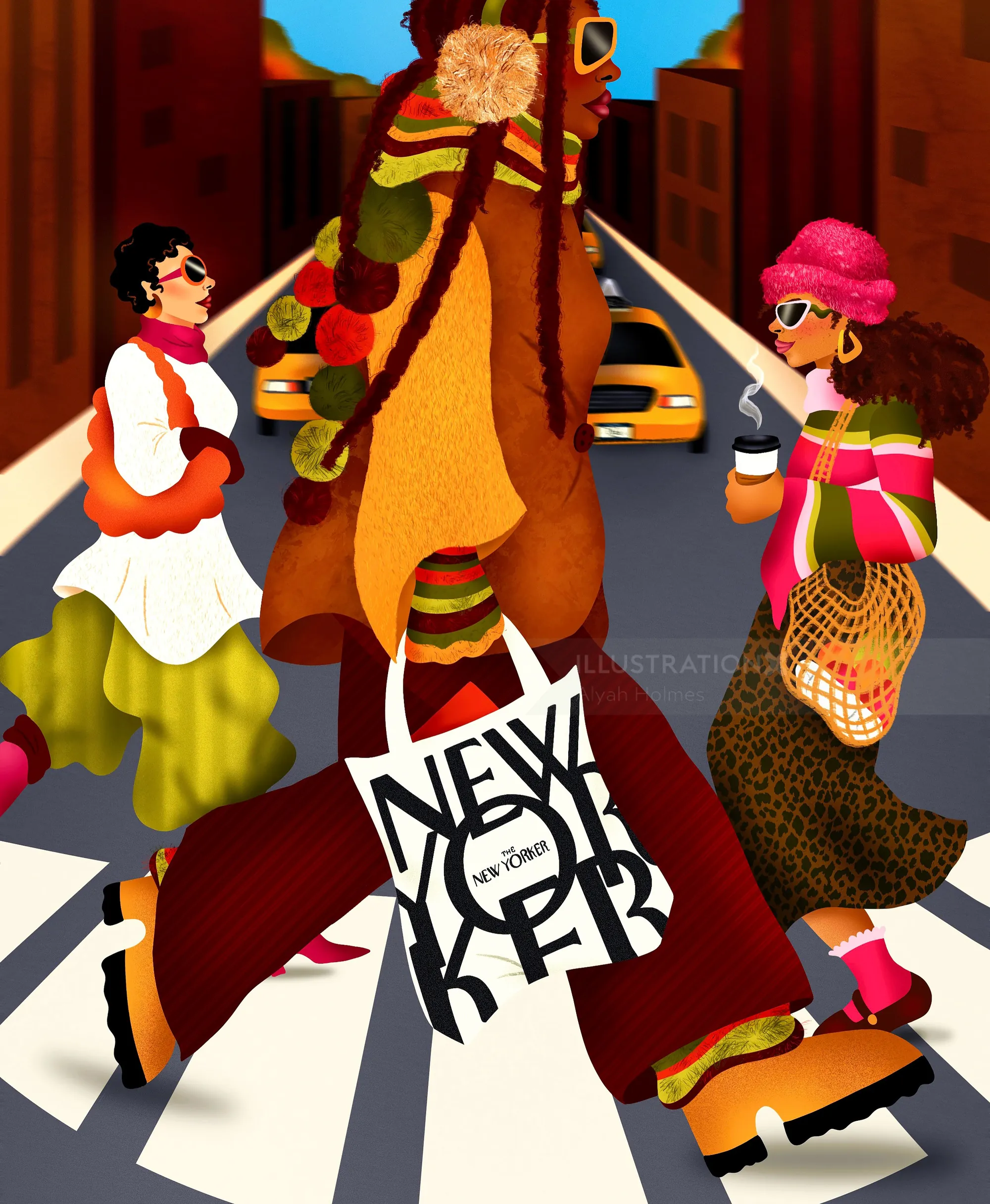 Fashionable women walking on a New York City street in fall by Alyah Holmes