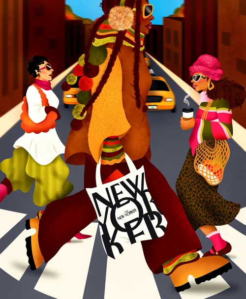 Fashionable women walking on a New York City street in fall by Alyah Holmes