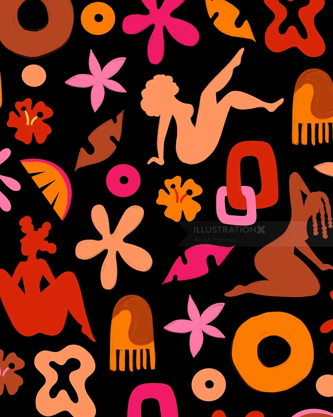 Abstract feminine figures and tropical floral shapes by Alyah Holmes