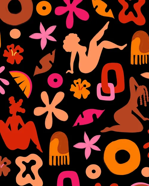 Abstract feminine figures and tropical floral shapes by Alyah Holmes