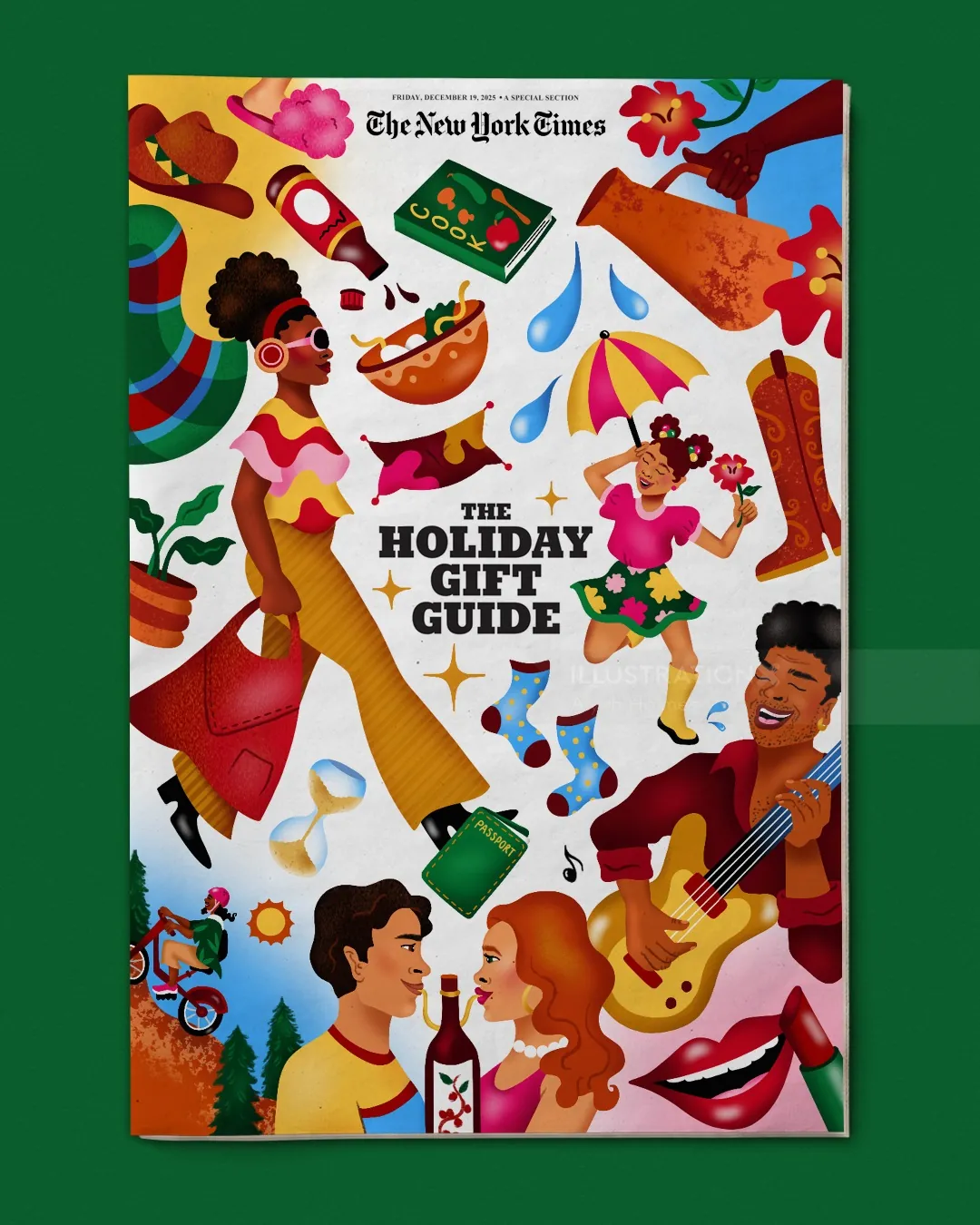 Colorful illustration for The New York Times Holiday Gift Guide by Alyah Holmes
