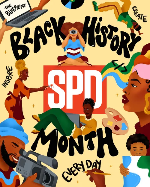 Collage artwork celebrating Black History Month by Alyah Holmes