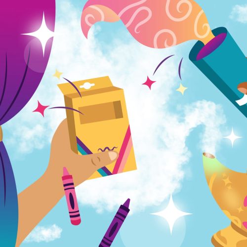 Children holding Magic Mixies toys and crafts behind curtain by Alyah Holmes Kids
