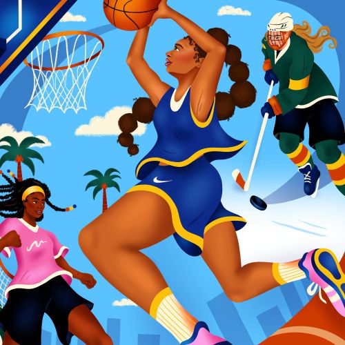 Women playing basketball and hockey by Alyah Holmes Kids