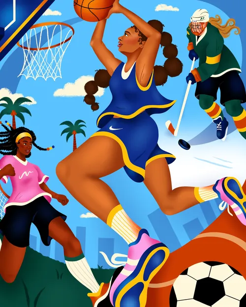 Women playing basketball and hockey by Alyah Holmes Kids