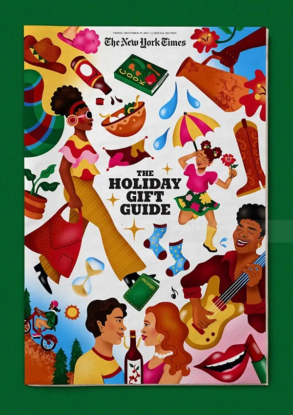 Colorful holiday gift collage with music, food, and festive elements by Alyah Holmes Kids