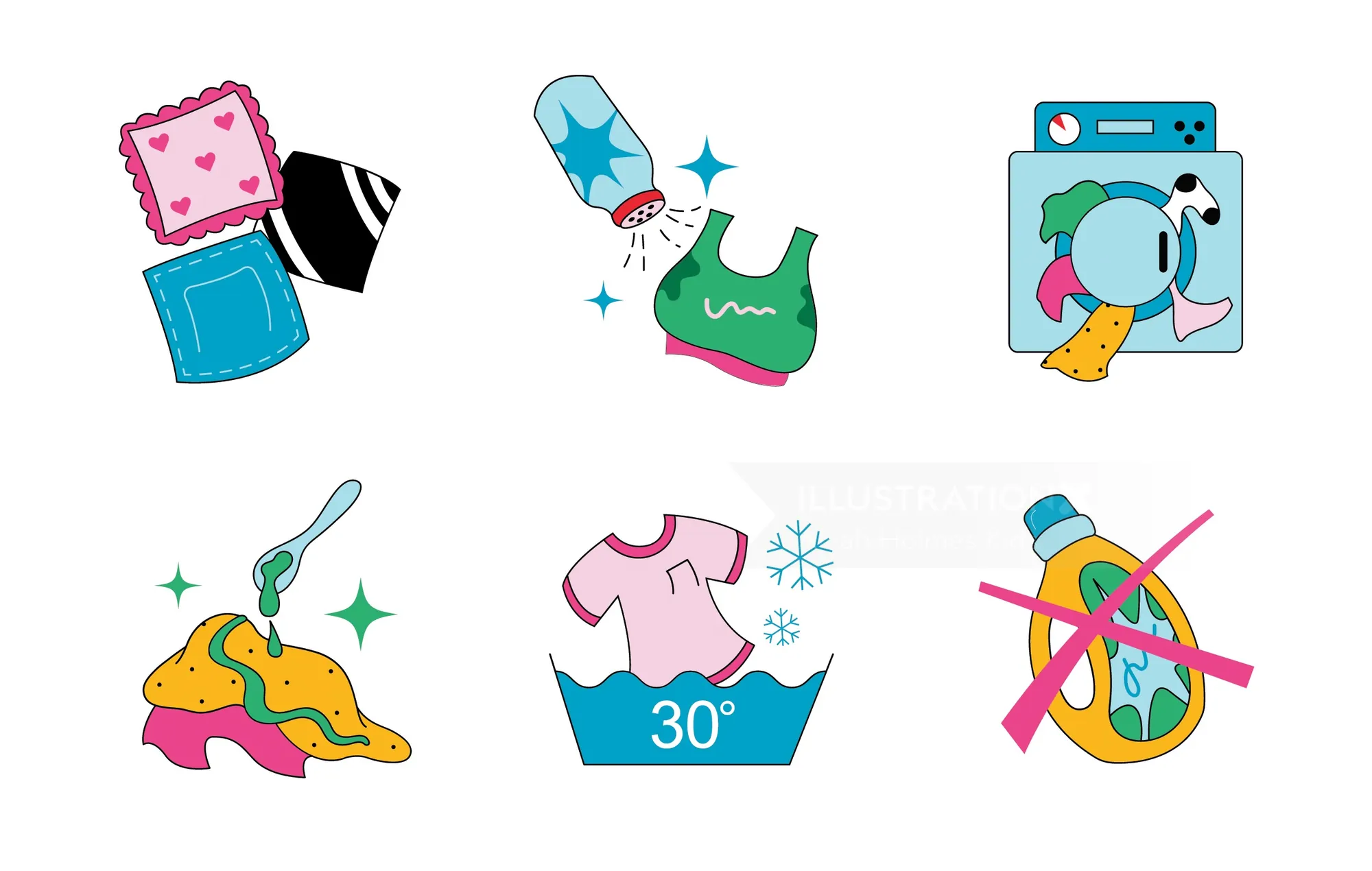 Laundry care symbols with washing, drying, and ironing icons by Alyah Holmes Kids