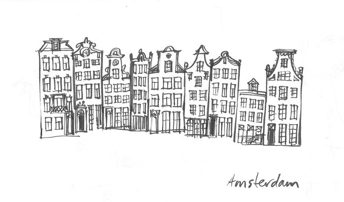 Desenho de arquitetura de edifícios de Amsterdã