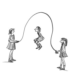 女孩跳绳 - 线条艺术作品