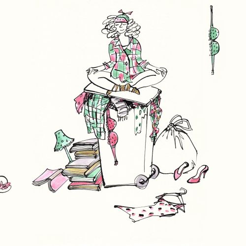 Woman in a messy room illustration