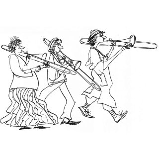 Desenho de músicos de trio de metais