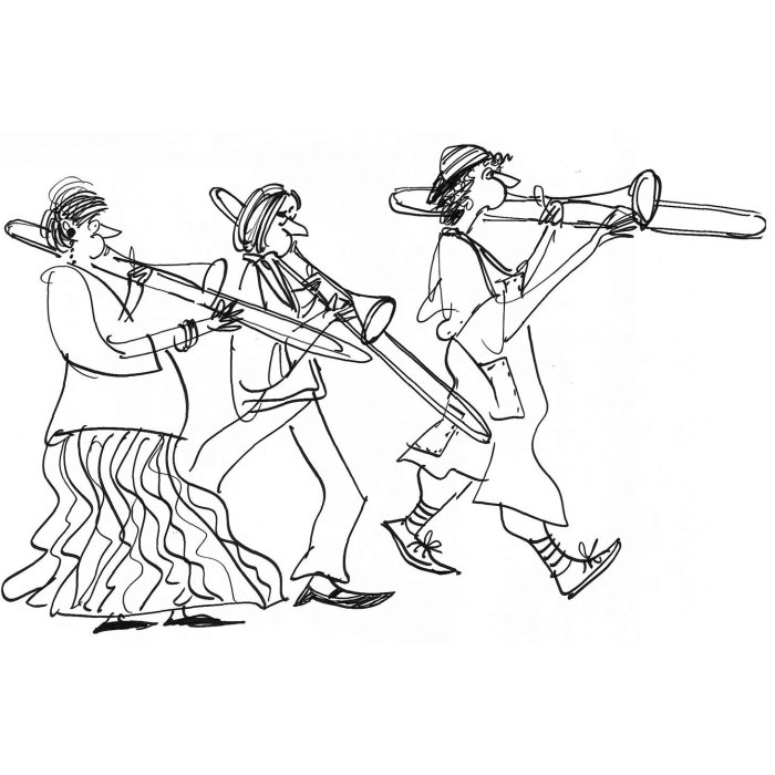 Desenho de linha de músicos de trio de bronze