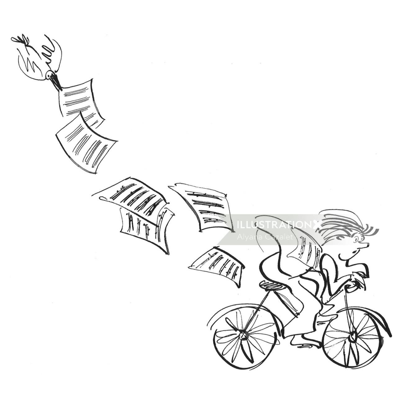 An illustration of man riding bicycle