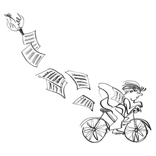 An illustration of man riding bicycle