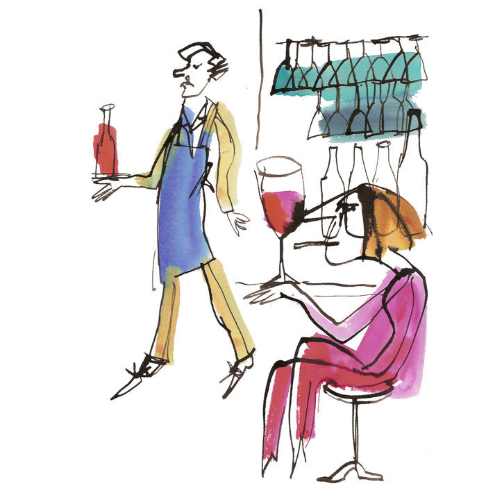 illustration of bar scene with waiter
