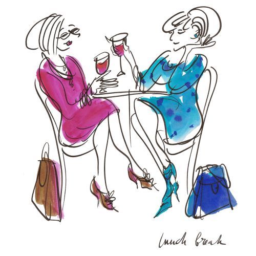 Ladies with drinks illustration by Alyana Cazalet