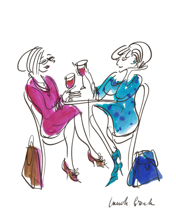 Ladies with drinks illustration by Alyana Cazalet